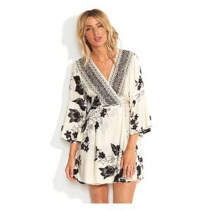 Billabong Divine Black and Ivory Floral Long Sleeve  Mini Dress, Size M